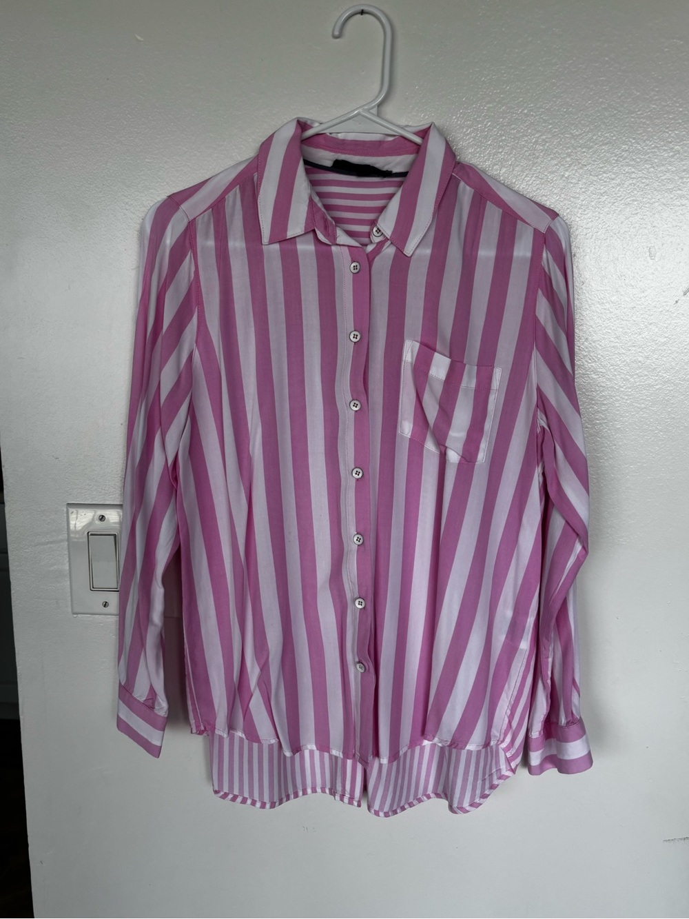 Jane and Delancey Pink and White Striped Button-Up Blouse